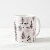 Romantic Pink Christmas Trees Black Girl コーヒーマグカップ (正面右)