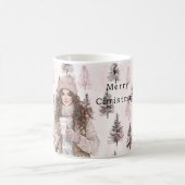 Romantic Pink Christmas Trees Girl コーヒーマグカップ (中央)