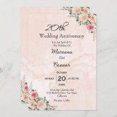 Romantic Pink Cream Floral Wedding Anniversary  招待状 (正面/裏面)