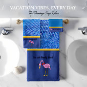 Romantic Pink Flamingos with gold stripes blue バスタオルセット