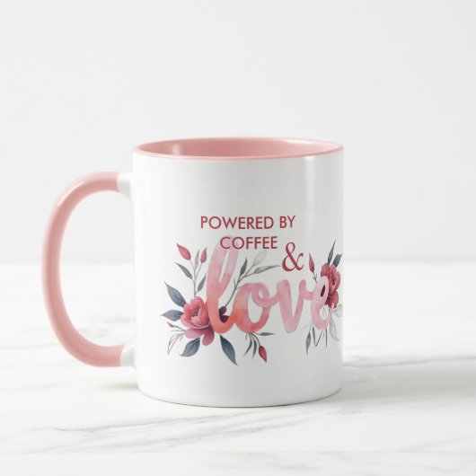 Romantic Pink Floral Botanical Love Coffee マグカップ (左)