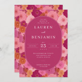Romantic Pink Floral Eleganza 招待状 (正面/裏面)