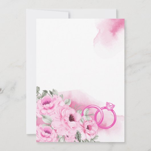 Romantic Pink Floral Engagement Party Engaged 招待状 (裏面)