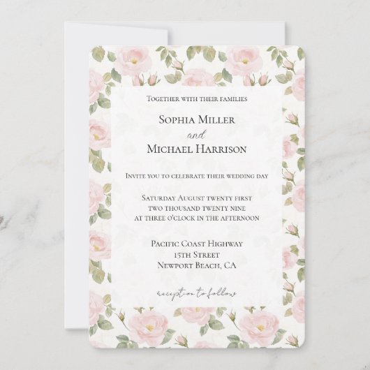 Romantic Pink Floral Wedding 招待状 (正面)