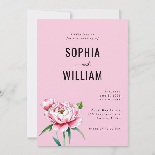 Romantic Pink Floral Wedding Invitation 招待状 (正面)
