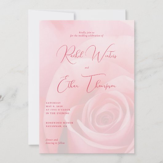 Romantic Pink Floral Wedding Invitation 招待状 (正面)