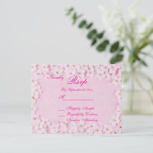 Romantic Pink Floral Wedding RSVP Card 招待状 (スタンド正面)