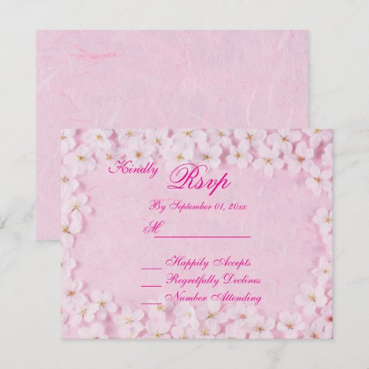 Romantic Pink Floral Wedding RSVP Card 招待状 (正面/裏面)