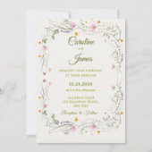 Romantic Pink Floral Wreath Wedding Classic 招待状 (正面)