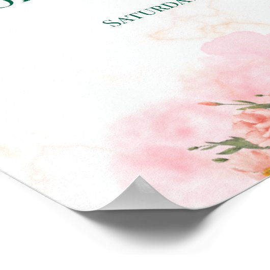 Romantic Pink Flowers Wedding Sign ポスター (角)