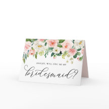 Romantic Pink Flowers Will You Be My Bridesmaid