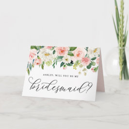 Romantic Pink Flowers Will You Be My Bridesmaid カード