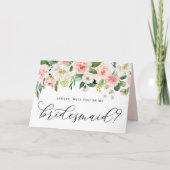 Romantic Pink Flowers Will You Be My Bridesmaid カード (正面)