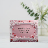 Romantic Pink Frame With White Floral Corners シーズンポストカード (スタンド正面)