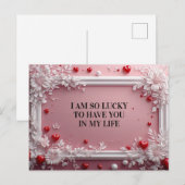 Romantic Pink Frame With White Floral Corners シーズンポストカード (正面/裏面)