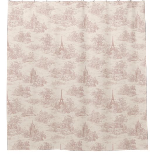 Romantic Pink French Toile Countryside Pattern (1) シャワーカーテン (正面)