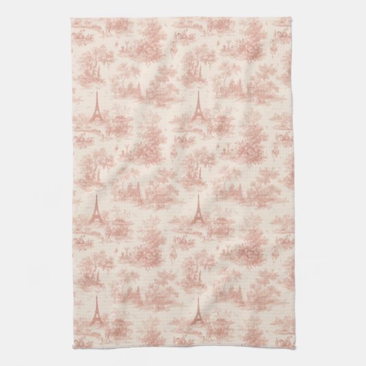 Romantic Pink French Toile Countryside Pattern (2) キッチンタオル (縦)