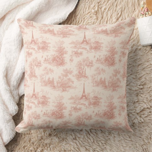 Romantic Pink French Toile Countryside Pattern (2) クッション (ブランケット)