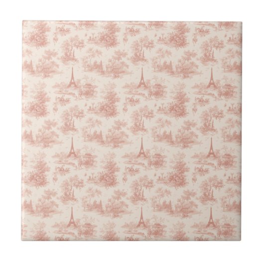 Romantic Pink French Toile Countryside Pattern (2) タイル (正面)