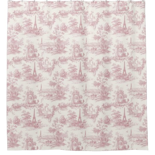 Romantic Pink French Toile Countryside Pattern (3) シャワーカーテン (正面)