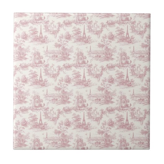 Romantic Pink French Toile Countryside Pattern (3) タイル (正面)