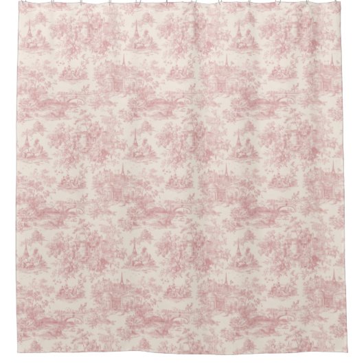 Romantic Pink French Toile Countryside Pattern (4) シャワーカーテン (正面)