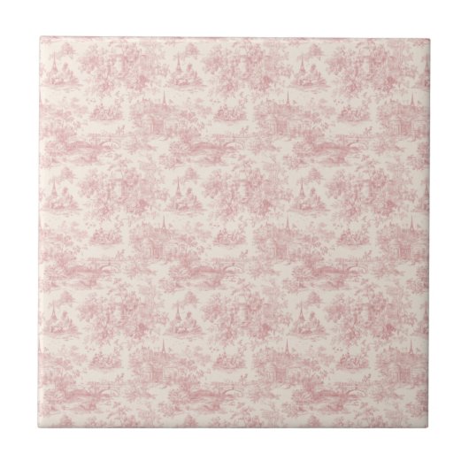 Romantic Pink French Toile Countryside Pattern (4) タイル (正面)