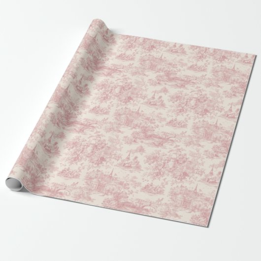 Romantic Pink French Toile Countryside Pattern (4) ラッピングペーパー (アンロールド)
