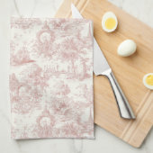 Romantic Pink French Toile Countryside Pattern (5) キッチンタオル (四つ折り)