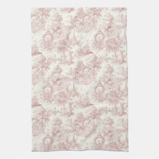 Romantic Pink French Toile Countryside Pattern (5) キッチンタオル (縦)