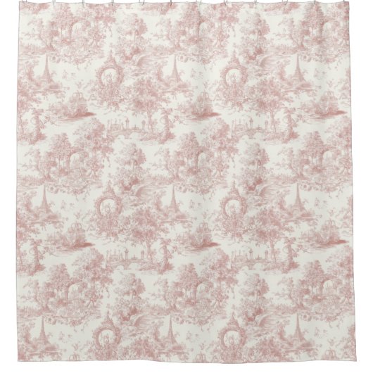 Romantic Pink French Toile Countryside Pattern (5) シャワーカーテン (正面)