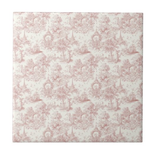 Romantic Pink French Toile Countryside Pattern (5) タイル (正面)