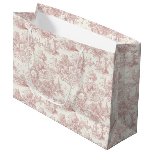 Romantic Pink French Toile Countryside Pattern (5) ラージペーパーバッグ (正面アングル)