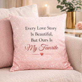 Romantic Pink Glittered Wedding Quote  クッション