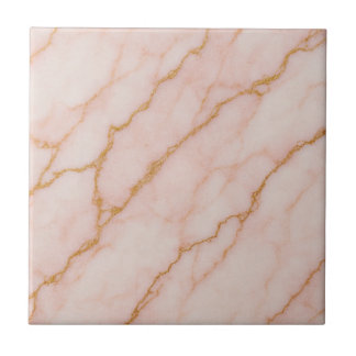 Romantic Pink & Gold Marble Effect Ceramic Tile タイル