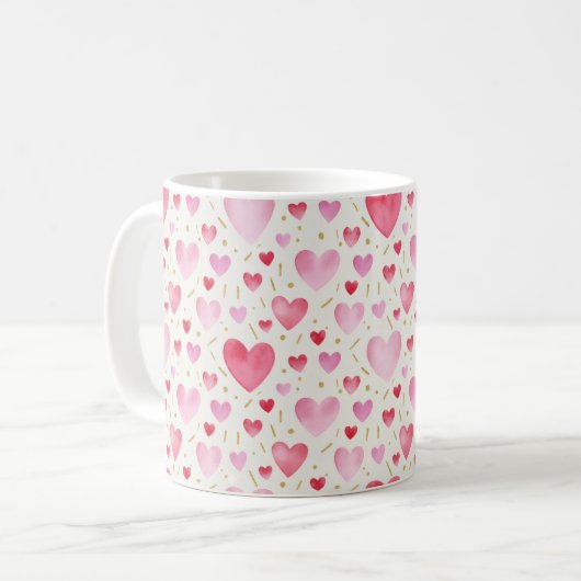 Romantic Pink & Gold Watercolor Pattern コーヒーマグカップ (正面左)