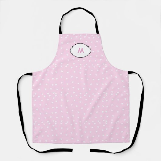 Romantic Pink Heart Apron with Initial エプロン (正面)