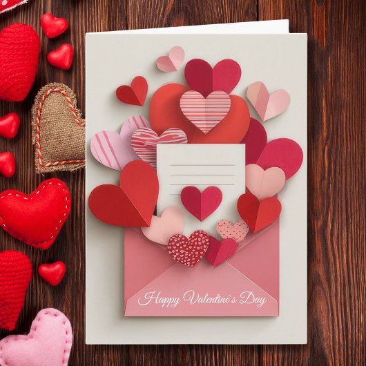 Romantic Pink Heart Envelope Valentine’s Day Card シーズンカード