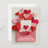 Romantic Pink Heart Envelope Valentine’s Day Card シーズンポストカード (正面/裏面)