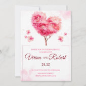 Romantic Pink Heart Tree Watercolor Wedding Invita 招待状 (正面)