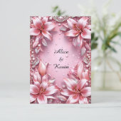Romantic Pink LIly Pearl Floral Wedding 🌸💍💖✨ 招待状 (スタンド正面)