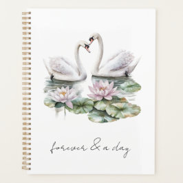 Romantic Pink Lotus Floral Swans Forever Love  プランナー手帳