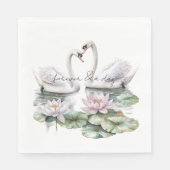 Romantic Pink Lotus Floral Swans Wedding スタンダードランチョンナプキン (正面)