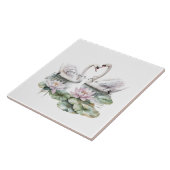 Romantic Pink Lotus Floral Swans Wedding タイル (側面)