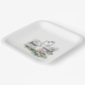 Romantic Pink Lotus Floral Swans Wedding ペーパープレート (傾斜あり)