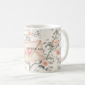 Romantic Pink Love Heart Peach Floral Valentine コーヒーマグカップ (正面右)