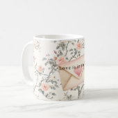 Romantic Pink Love Heart Peach Floral Valentine コーヒーマグカップ (正面左)