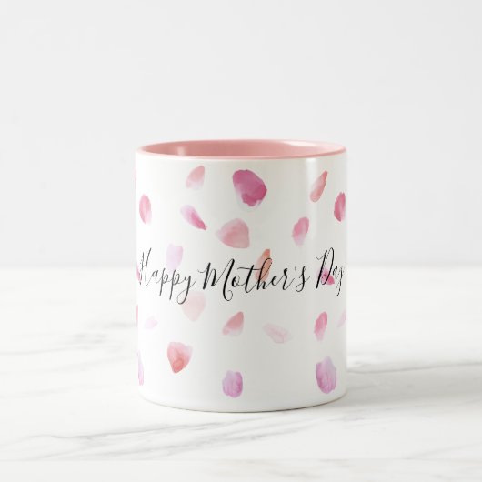 Romantic Pink Peach Rose Petals Floral ツートーンマグカップ (中央)