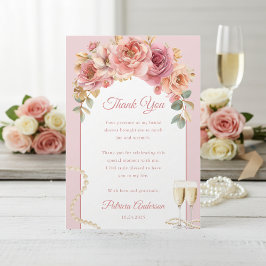 Romantic Pink Pearls & Prosecco Bridal Shower サンキューカード