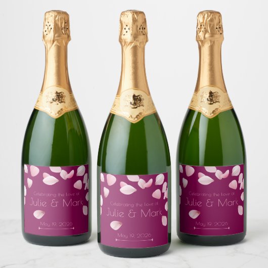 Romantic Pink Petals Custom Champagne Label スパークリングワインラベル (ボトル)